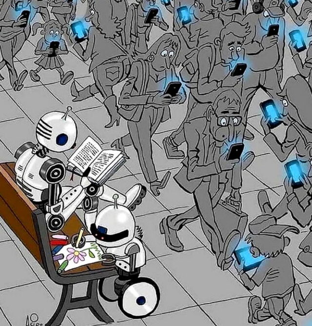 People smartphones and AI robots